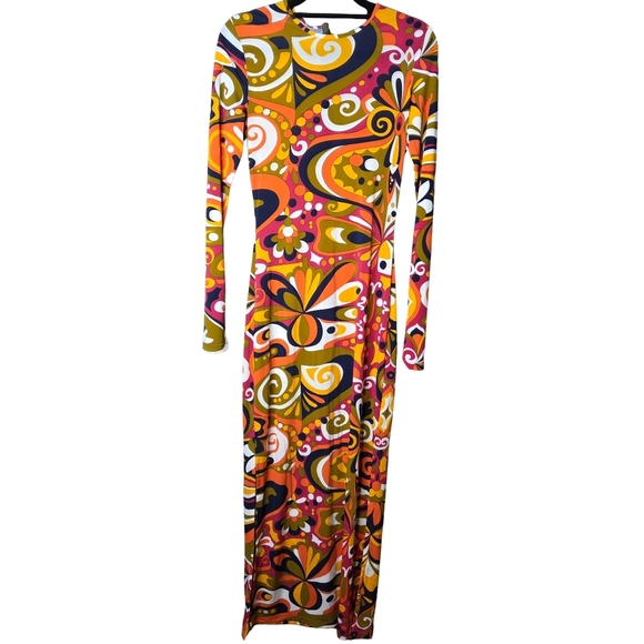 Dresses & Skirts - Funkadelic Retro Styled Patterned Long Sleeve Dress